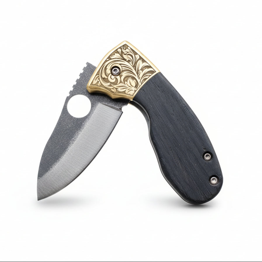 N690 Folding Pocket Knife with Black Wood Handle