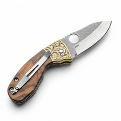 N690 Folding Pocket Knife with Brown Wood Handle