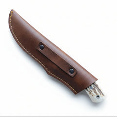 Handcrafted N690 Hunting Knife – Running Horses Engraved Blade & Deer Antler Handle