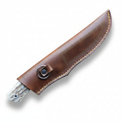 Handcrafted N690 Hunting Knife – Running Horses Engraved Blade & Deer Antler Handle