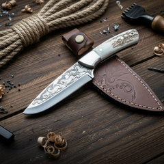 Cuchillo grabado con mango de ciervo