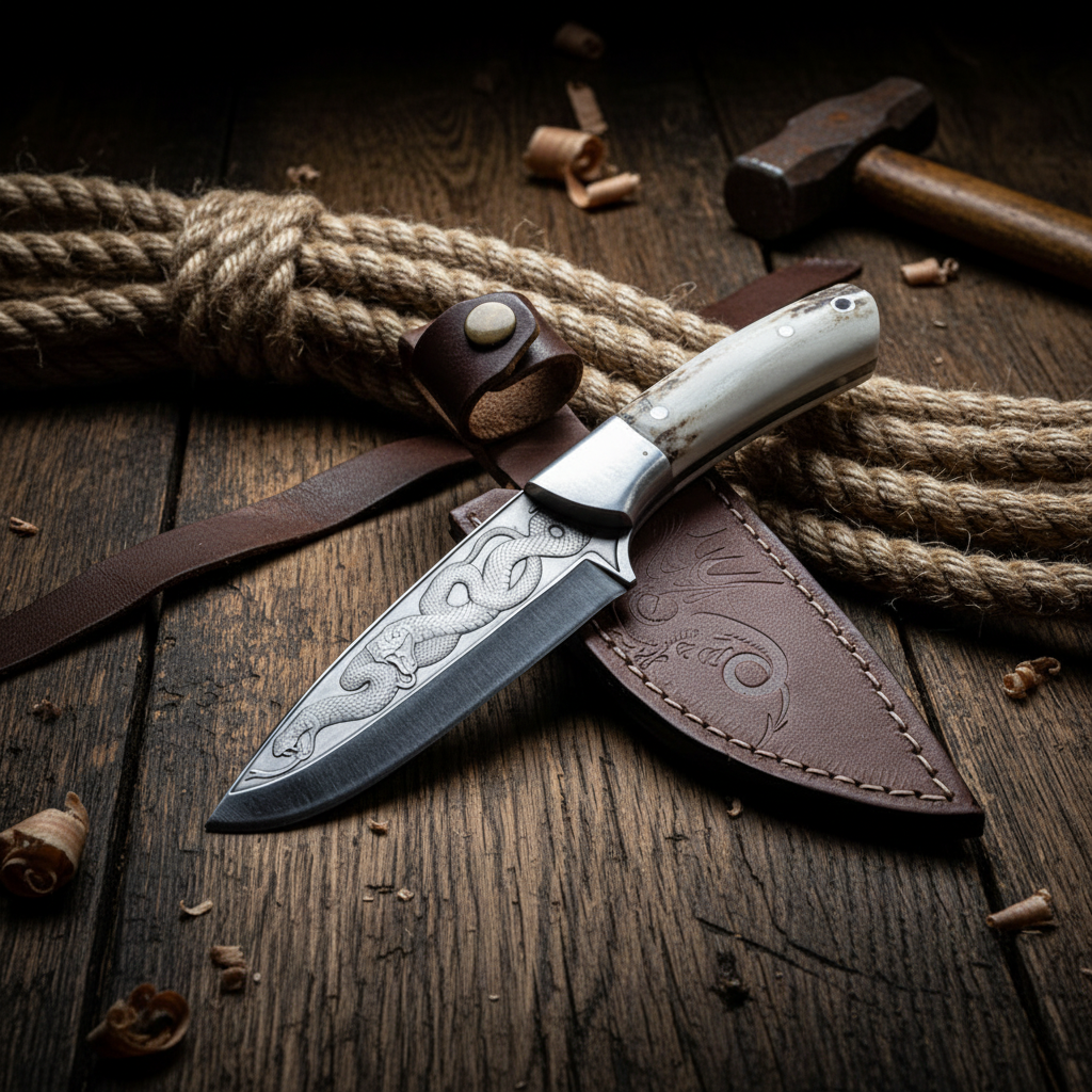 Cuchillo grabado con mango de ciervo