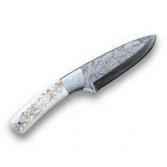 Handcrafted N690 Hunter Knife – Tiger Engraved Blade & Deer Antler Handle