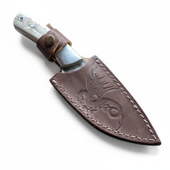 Handcrafted N690 Hunter Knife – Tiger Engraved Blade & Deer Antler Handle