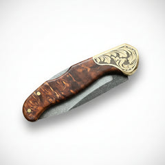M390 Folding Pocket Knife with Brown Burl Wood Handle