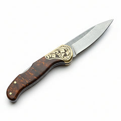 M390 Folding Pocket Knife with Brown Burl Wood Handle