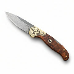 M390 Folding Pocket Knife with Brown Burl Wood Handle