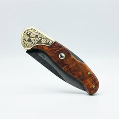 M390 Folding Pocket Knife with Brown Burl Wood Handle