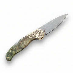 M390 Folding Pocket Knife with Green Burl Wood Handle