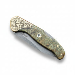 M390 Folding Pocket Knife with Green Burl Wood Handle