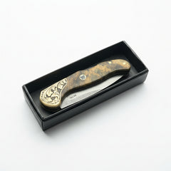 Premium M390 Folding Pocket Knife with Walnut Burl Wood & Engraved Brass Bolster