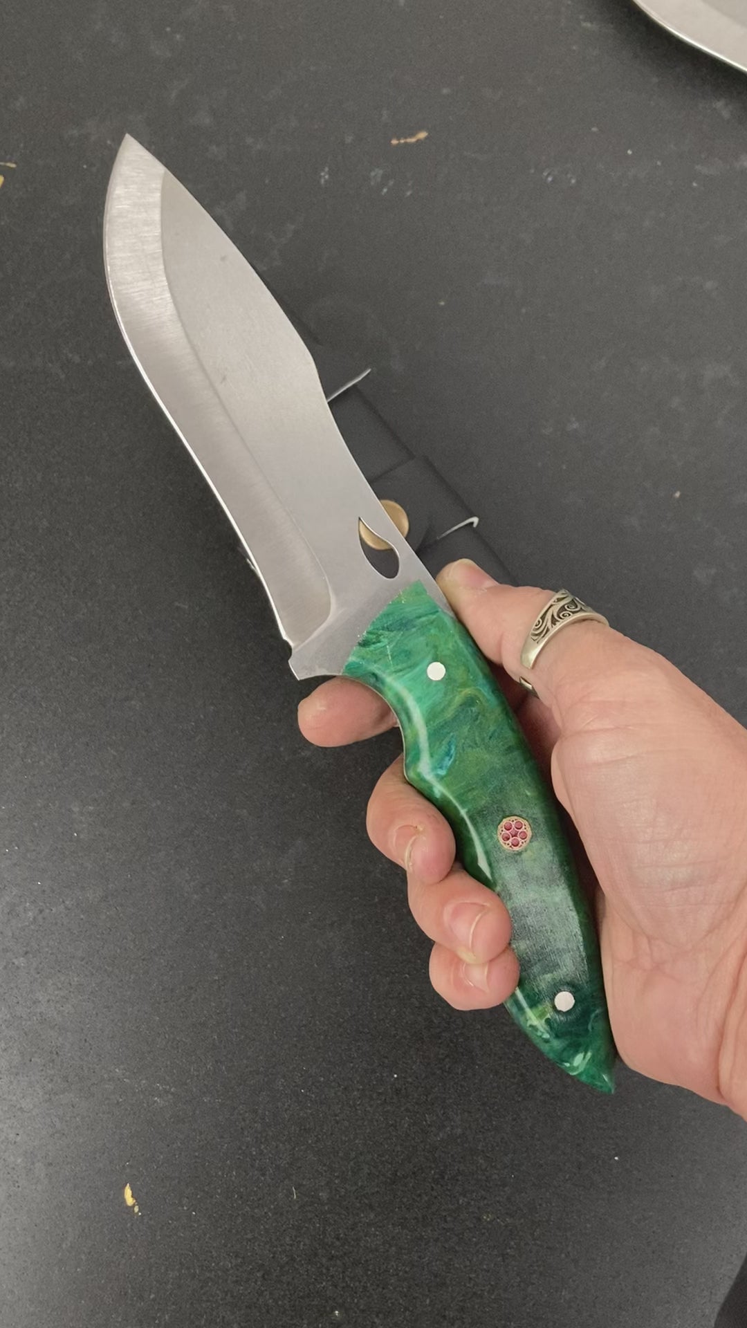 Custom Handmade Camping Knife Green Resin Handle