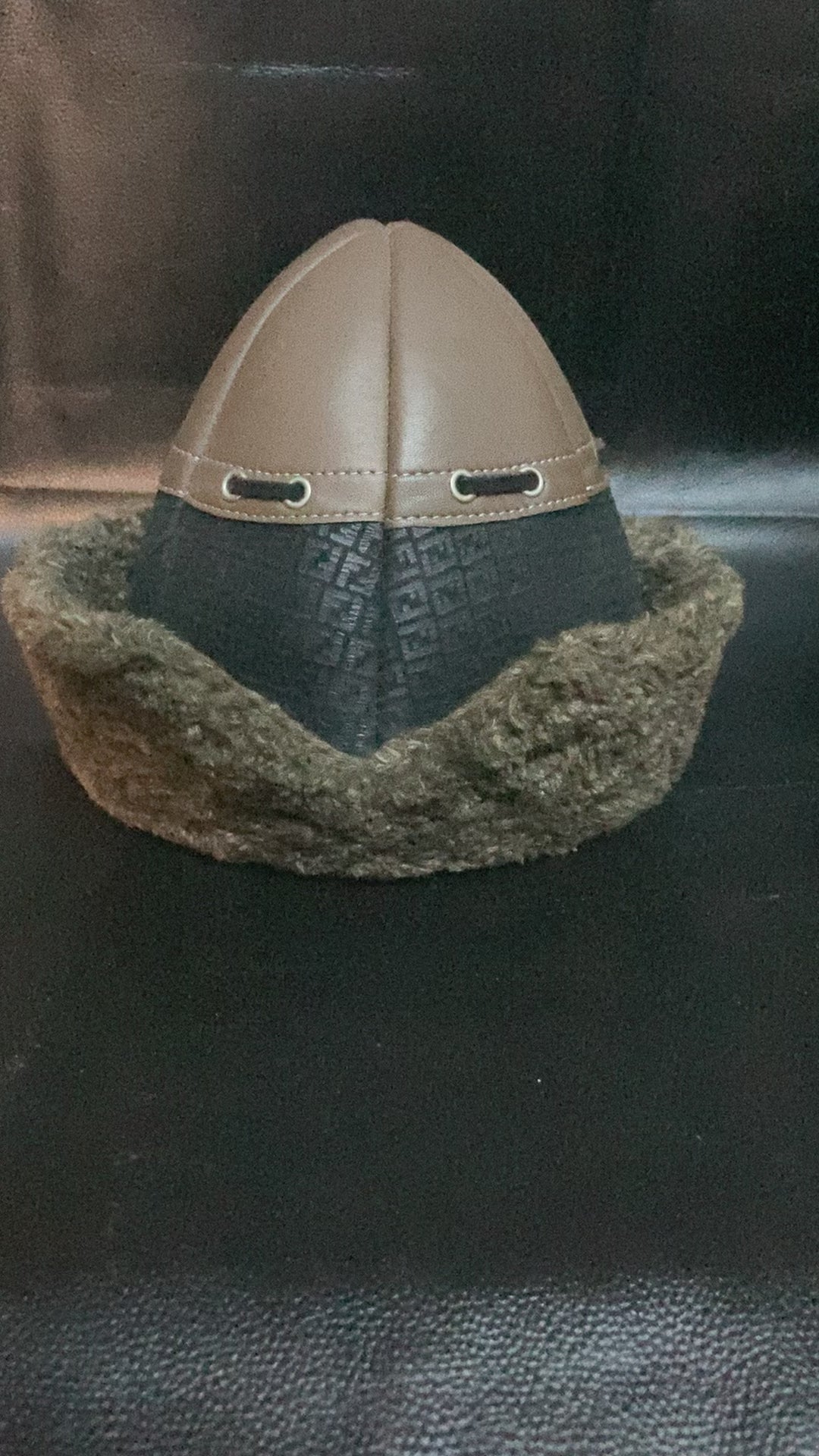 Leather Ottoman Fur Bork Hat Brown