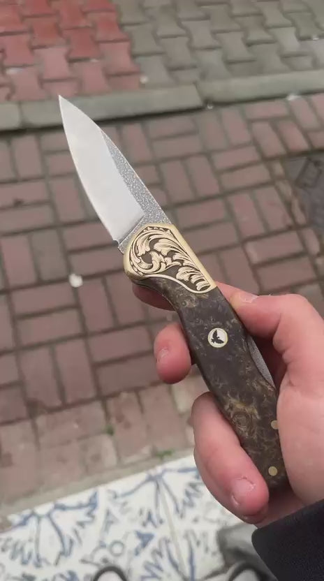 M390 Folding Knife with Dark Burl Wood Handle