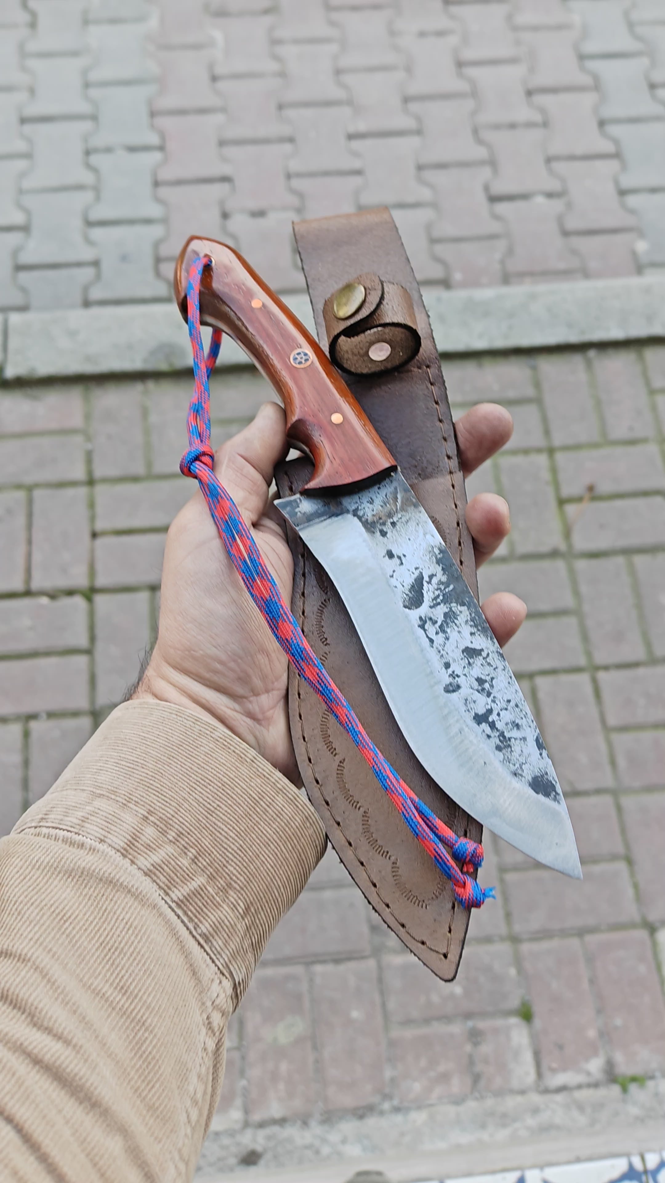 28 cm Hand Forged Carbon Steel Hunting Knife with Padauk Wood Handle