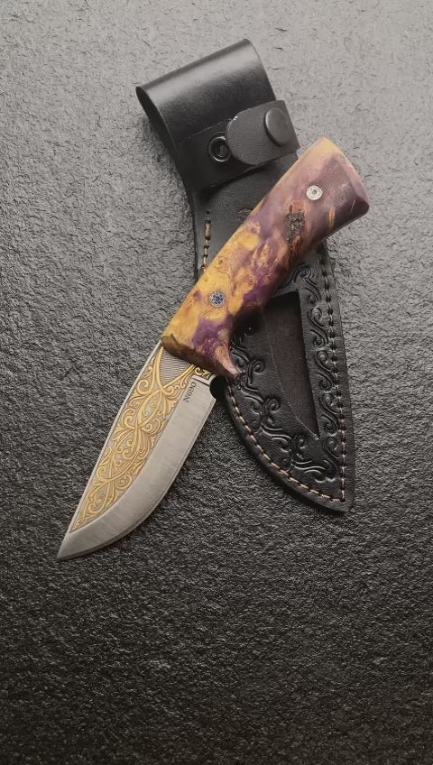 Gold Engraved Collectible Knife Inlaid With 24K Gold